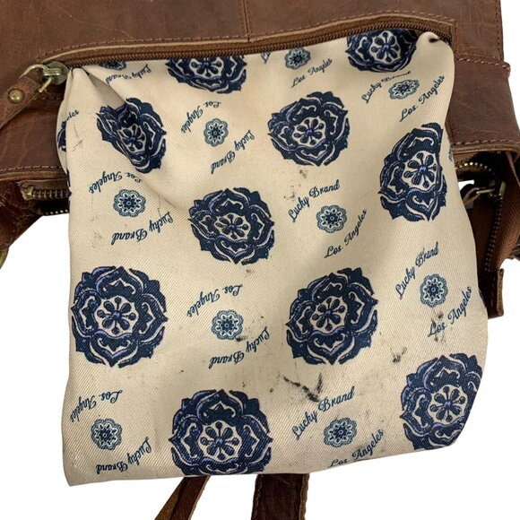 LUCKY BRAND Raya Brown Leather Patchwork Adjustable Crossbody Bag Boho Vintage - Picture 12 of 14